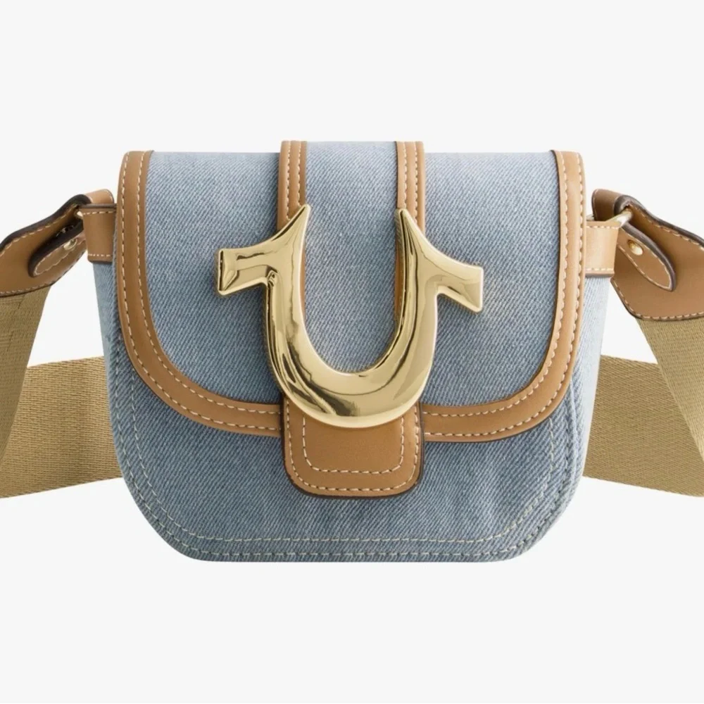 True Religion Denim and Tan Crossbody Bag